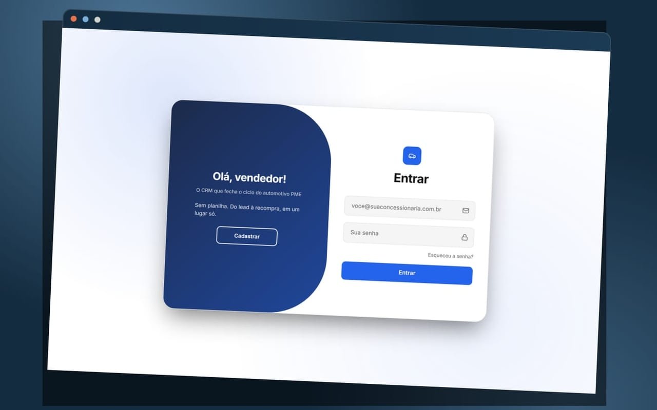 Tela de entrada do CRM Automotivo