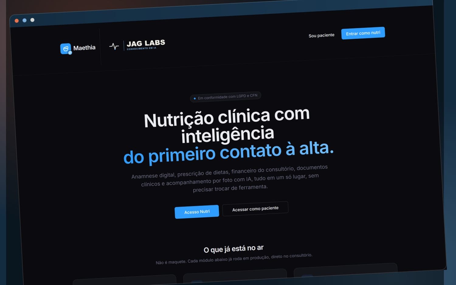 Página inicial do Maethia em uma janela de navegador